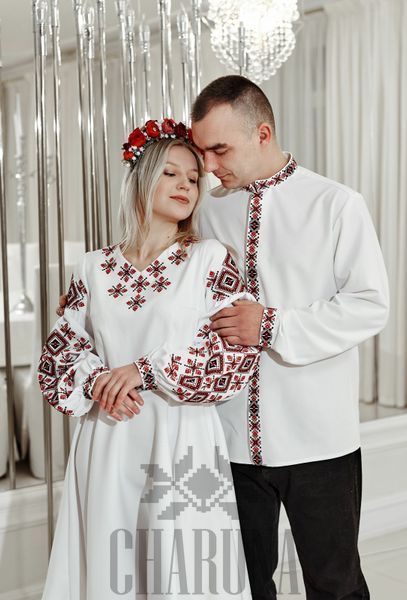 Сімейний вишитий комплект &laquo;Владлена та Владислав&raquo; білого кольору 46-42 р. 04000 фото