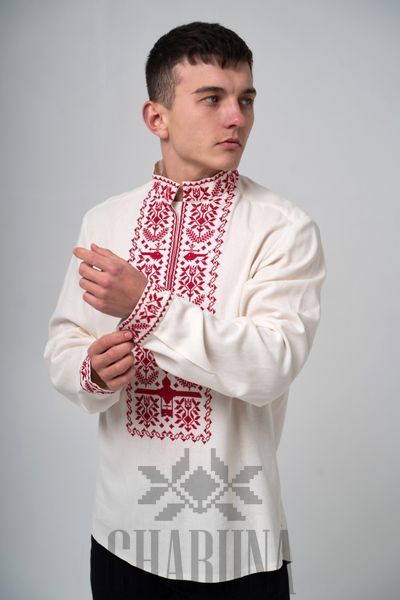 Сімейний комплект вишиванок &laquo;Звитяга&raquo; молочного кольору з червоним 46-42 р. 04401 фото