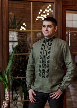 Чоловіча вишиванка &laquo;Українська нива&raquo; кольору хакі 46 р. 00030 фото