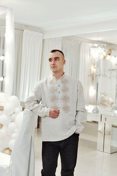 Чоловіча вишиванка &laquo;Тимофій&raquo; бежевого кольору 46 р. 00100 фото