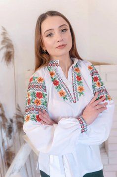 Жіноча вишиванка " Збруч " білого кольору 42 р. 01227 фото