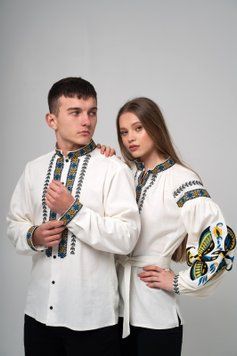 Сімейний комплект вишиванок &laquo;Орел та Орлиця&raquo; молочного кольору 46-42 р. 00733 фото