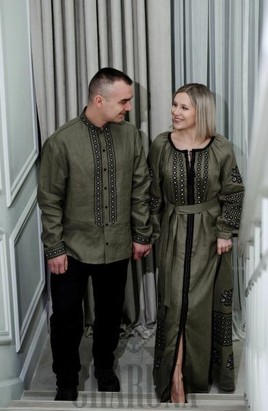 Сімейний вишитий комплект &laquo;Славія та Ставр&raquo; оливкового кольору 46 - 42 р. 04024 фото