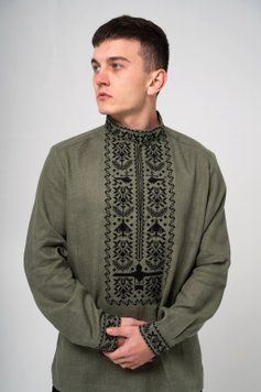 Чоловіча вишиванка &laquo;Звитяга&raquo; оливкового кольору 46 р. 02048 фото