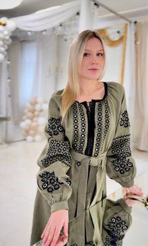 Вишита сукня &laquo;Славія&raquo; оливкового кольору 42 р. 00370 фото