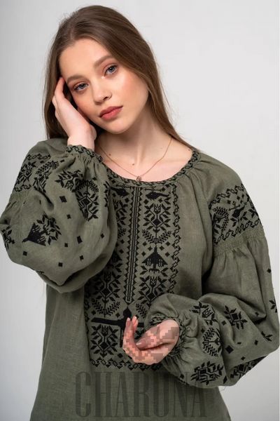 Жіноча вишиванка "Звитяга" оливкового кольору 42 р. 01487 фото
